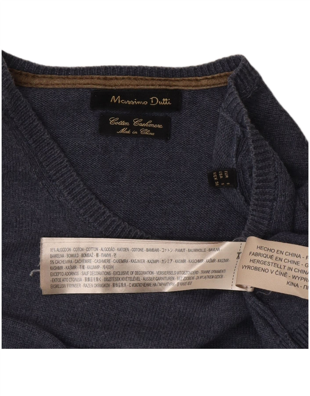 Massimo Dutti Pull à col rond pour homme en coton bleu petit