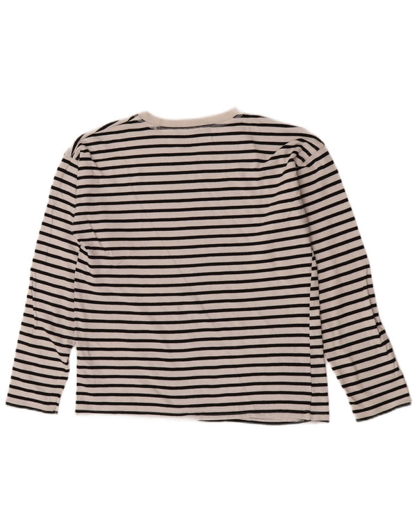 Zara Femme Top Manches Longues UK 10 Petit Coton Rayé Blanc