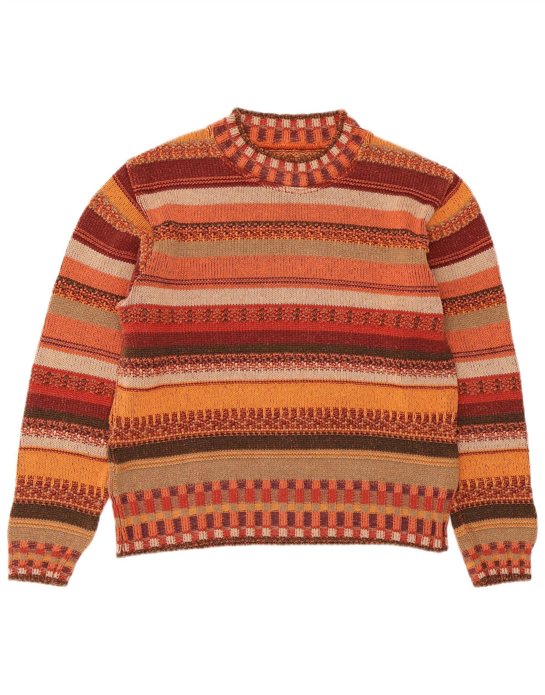 VINTAGE Femme Crew Neck Jumper Pull UK 14 Moyen Multicolore Rayé