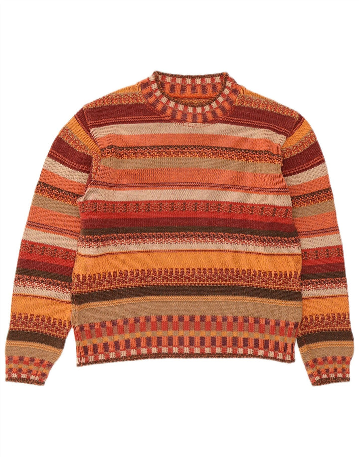VINTAGE Femme Crew Neck Jumper Pull UK 14 Moyen Multicolore Rayé