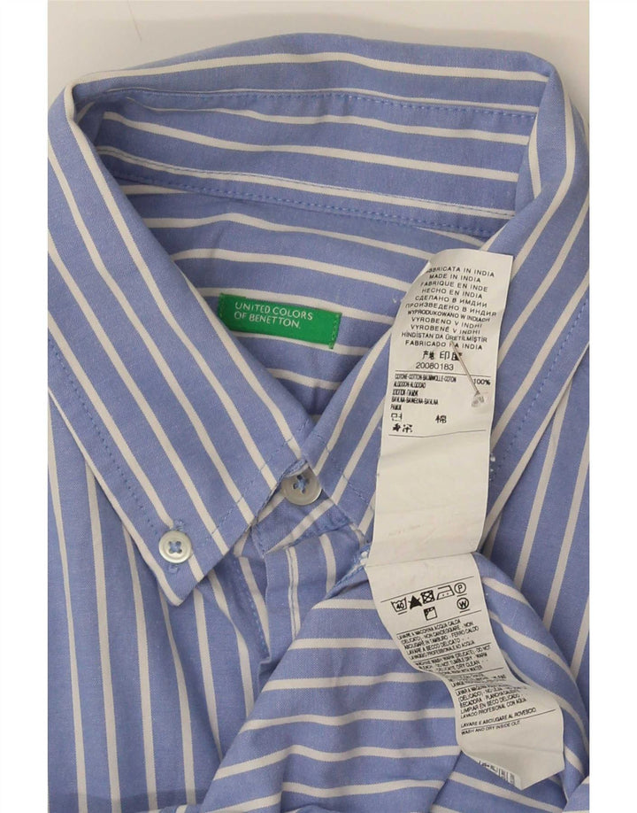 Benetton Chemise Homme Bleu Moyen En Coton À Fines Rayures
