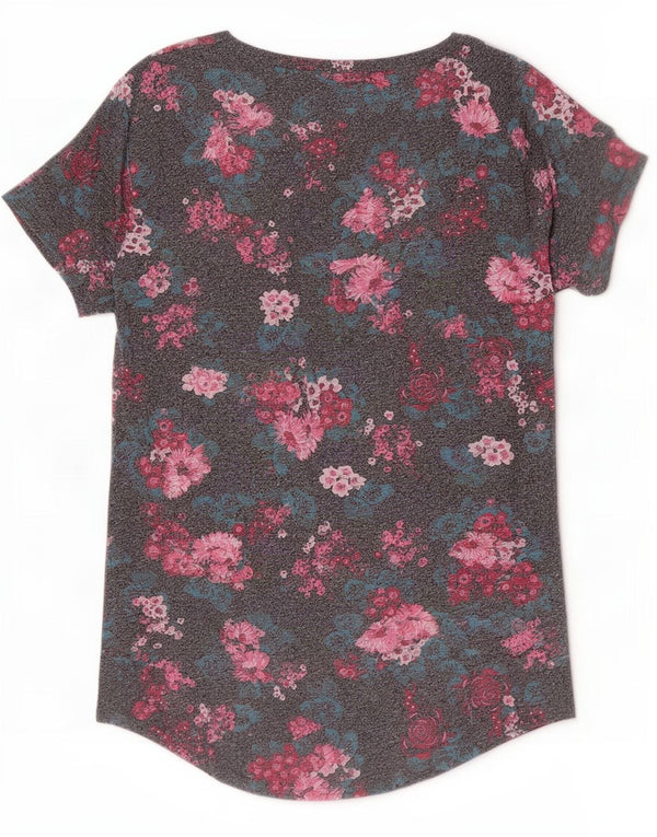 Superdry T-shirt graphique pour femme UK 6 XS Gris Floral Coton