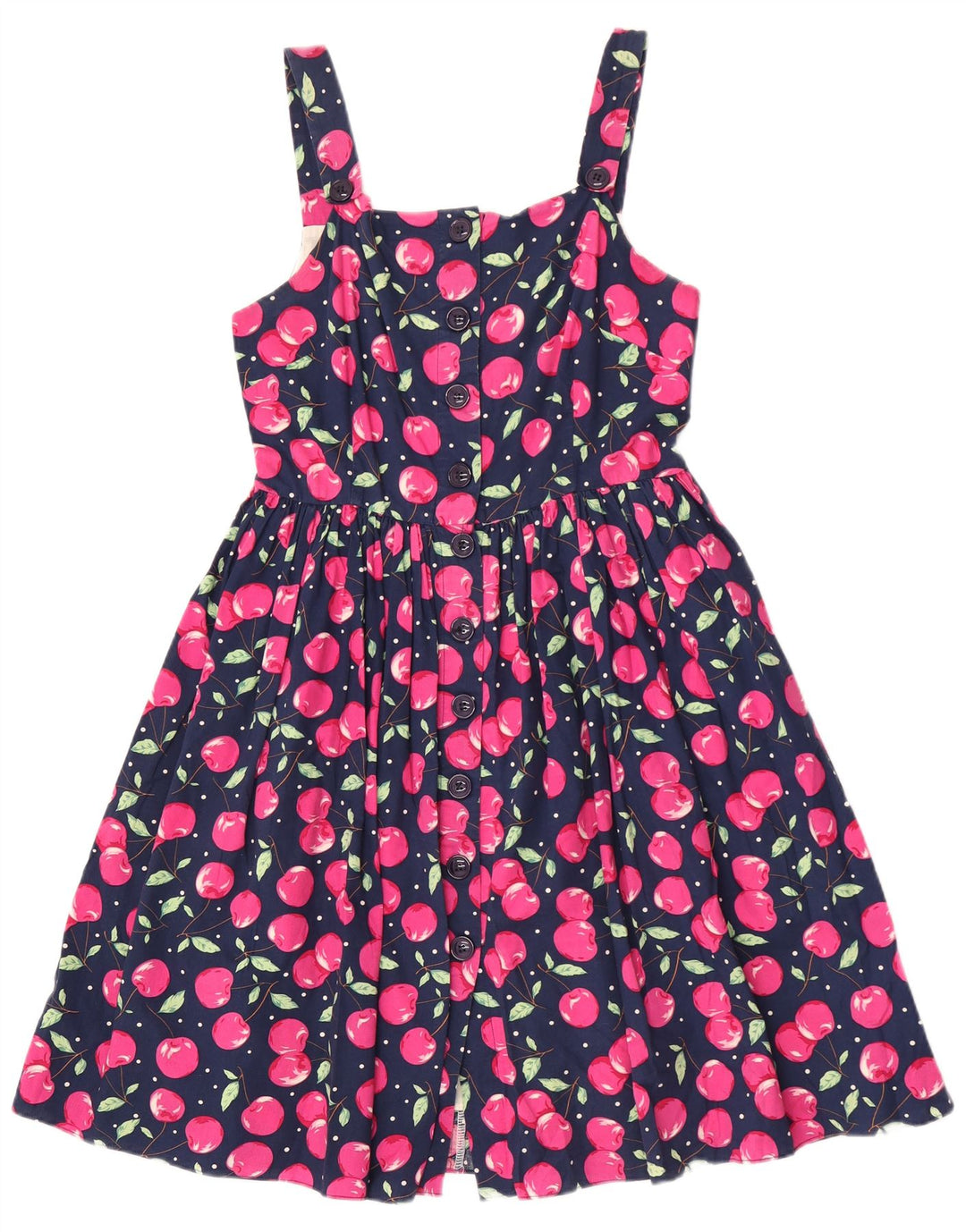 vintage Womens Abstract Pattern Sundress UK 12 Moyen Bleu Marine Coton