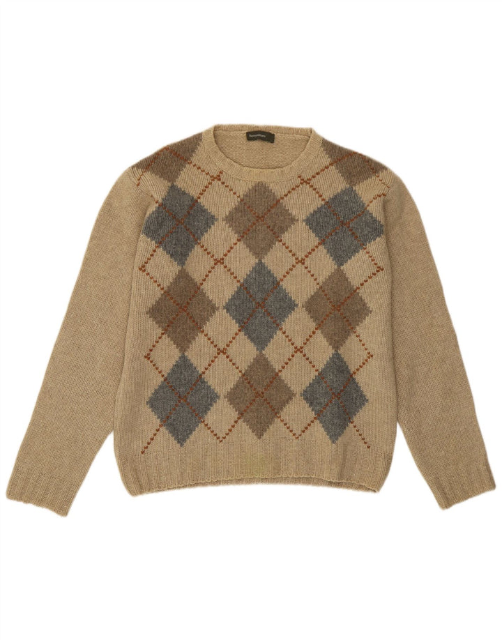 Henry Cottons Pull Col Rond Homme Beige Moyen Argyle/Diamant