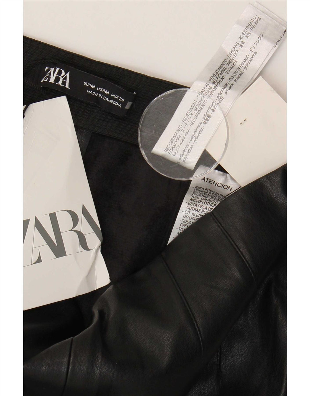 Zara Femme Leggings En Simili Cuir Moyen W28 L27 Noir Polyuréthane