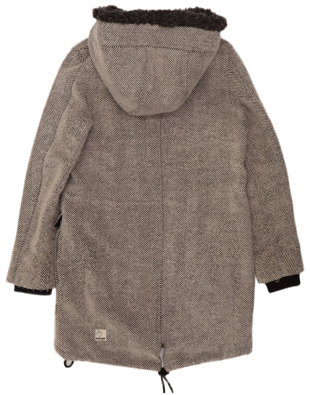 KHUJO Veste Parka à Capuche pour Femme UK 44 Grand Gris à Chevrons Polyester