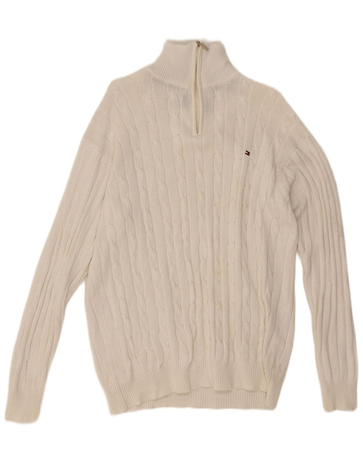 Tommy Hilfiger Pull à col zippé pour homme Grand coton blanc