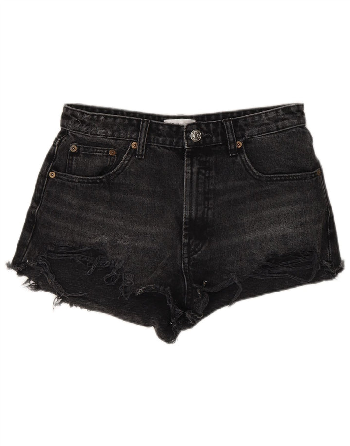 Zara Short en jean vieilli pour femme EU 38 Petit W28 Coton noir