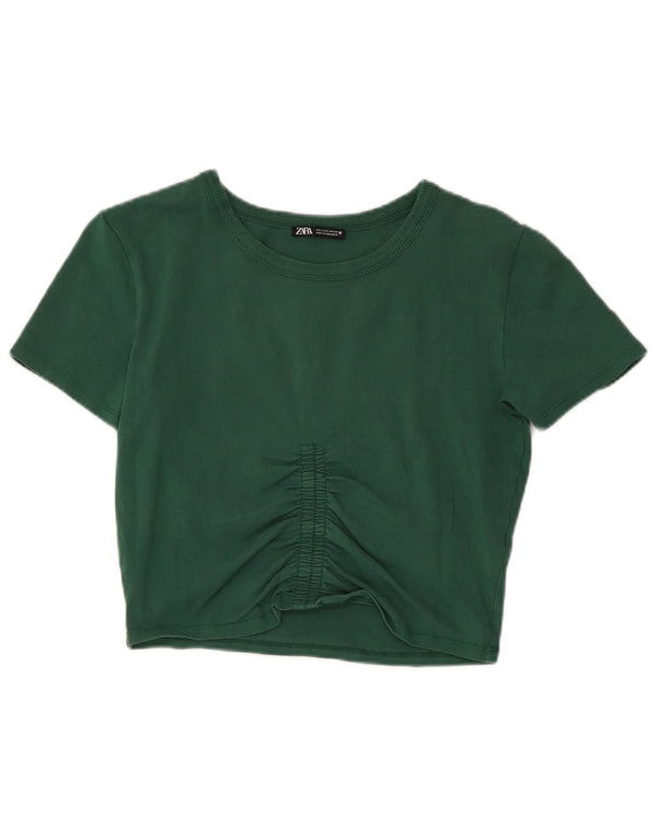 Zara Womens Crop T-Shirt Top UK 14 Grand Coton Vert
