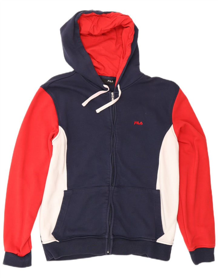 FILA Sweat à capuche zippé pour homme en coton color block bleu marine moyen