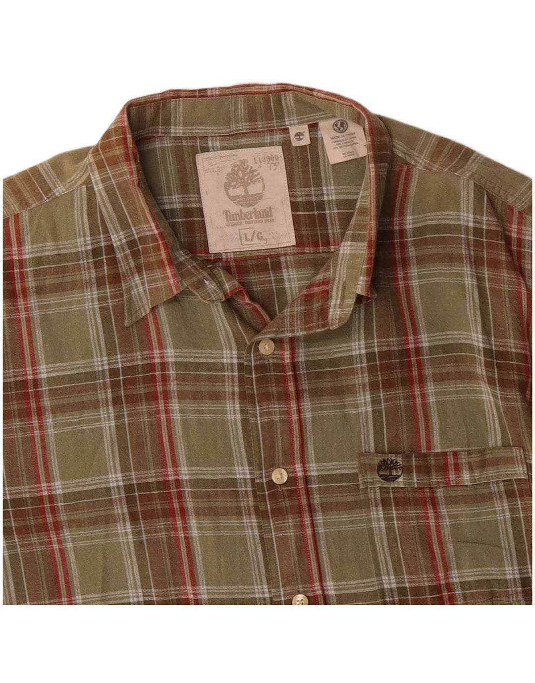 Timberland Chemise à manches courtes pour homme en coton à carreaux kaki grand classique