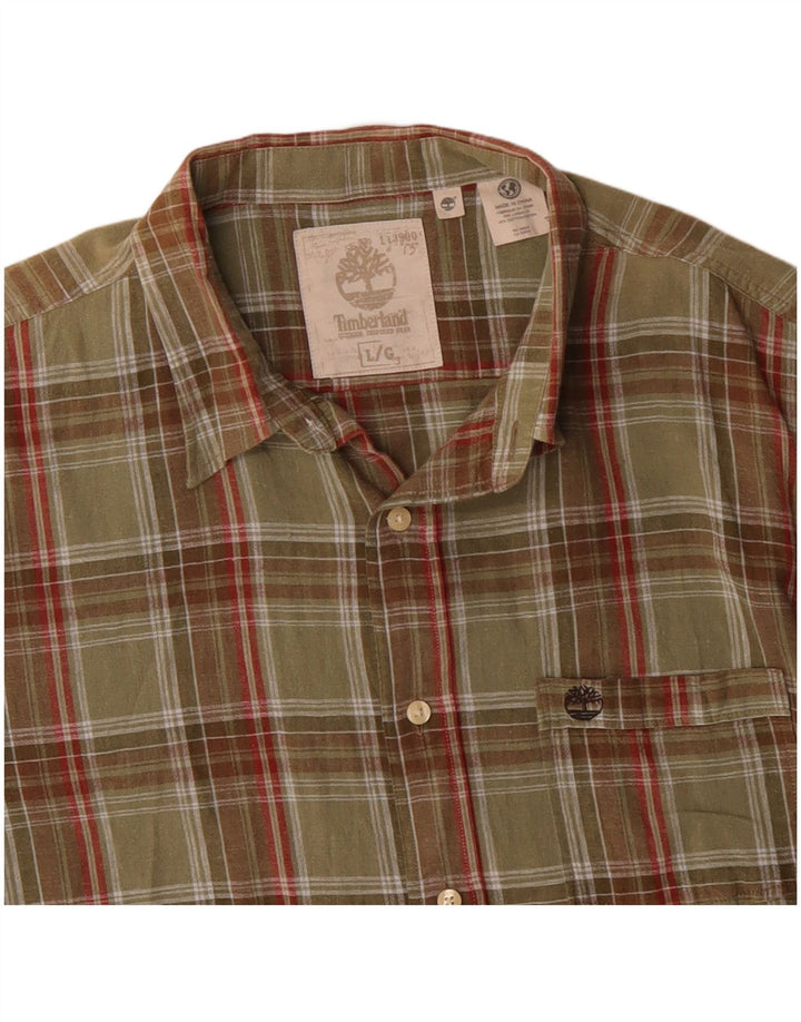 Timberland Chemise à manches courtes pour homme en coton à carreaux kaki grand classique