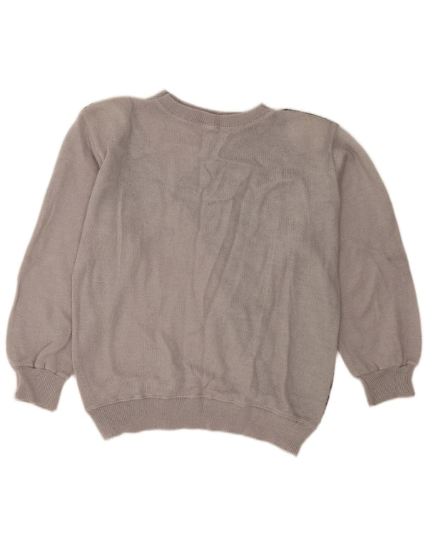 vintage Womens Crew Neck Jumper Sweater UK 14 Acrylique rayé gris moyen