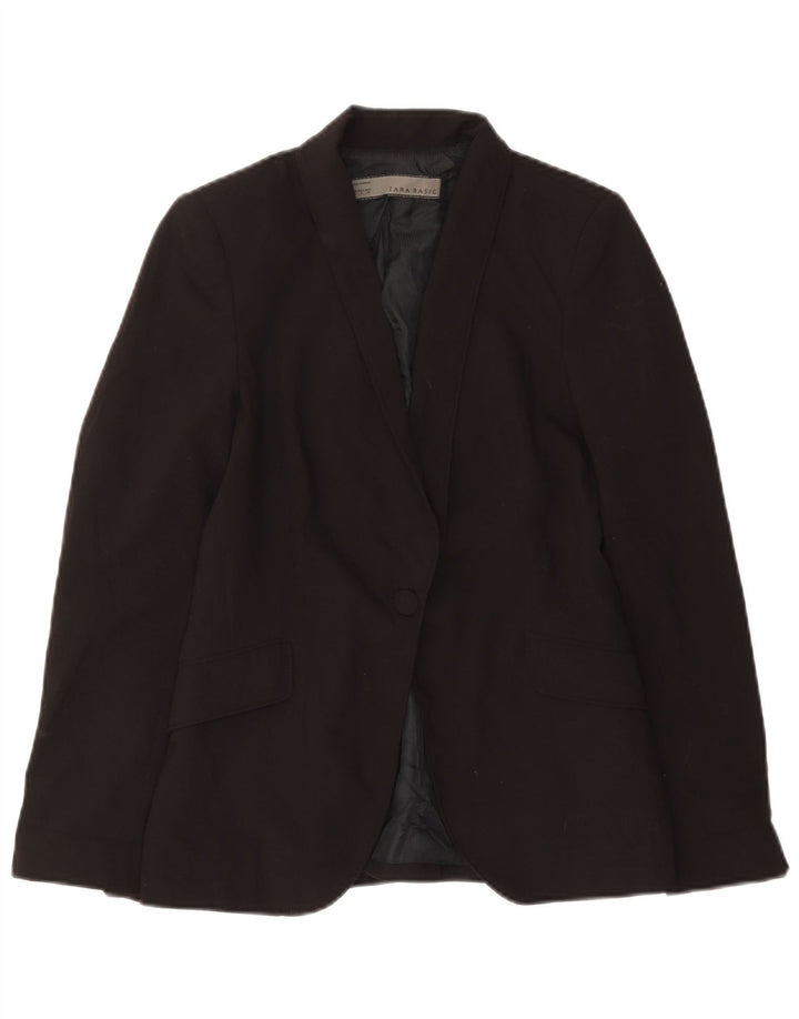 Zara Femme 1 Bouton Blazer Veste UK 10 Petit Noir Polyester