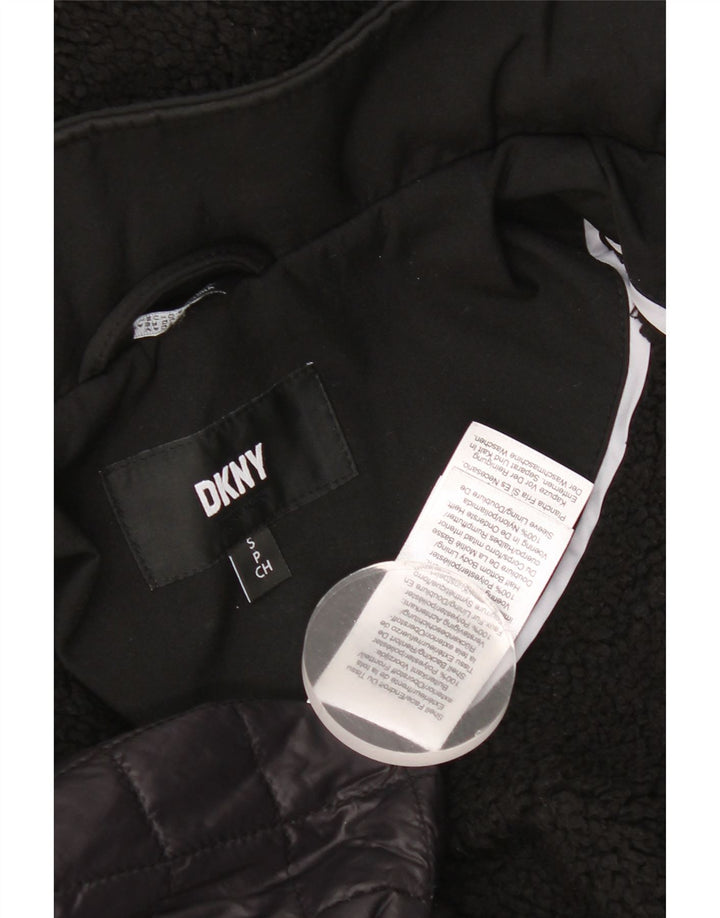 Dkny Veste Parka à capuche pour femme UK 10 Petit Noir Polyester