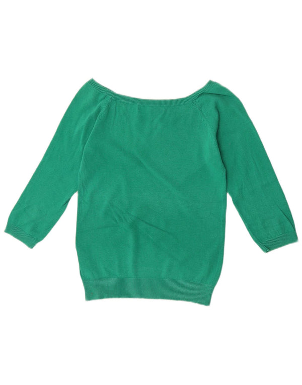 Zara Womens 3/4 Sleeve Crop Boat Neck Jumper Sweater UK 8 Small Green