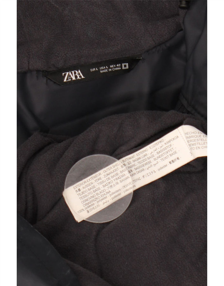 ZARA Manteau coupe-vent à capuche pour homme UK 40 Large Bleu Marine Polyester