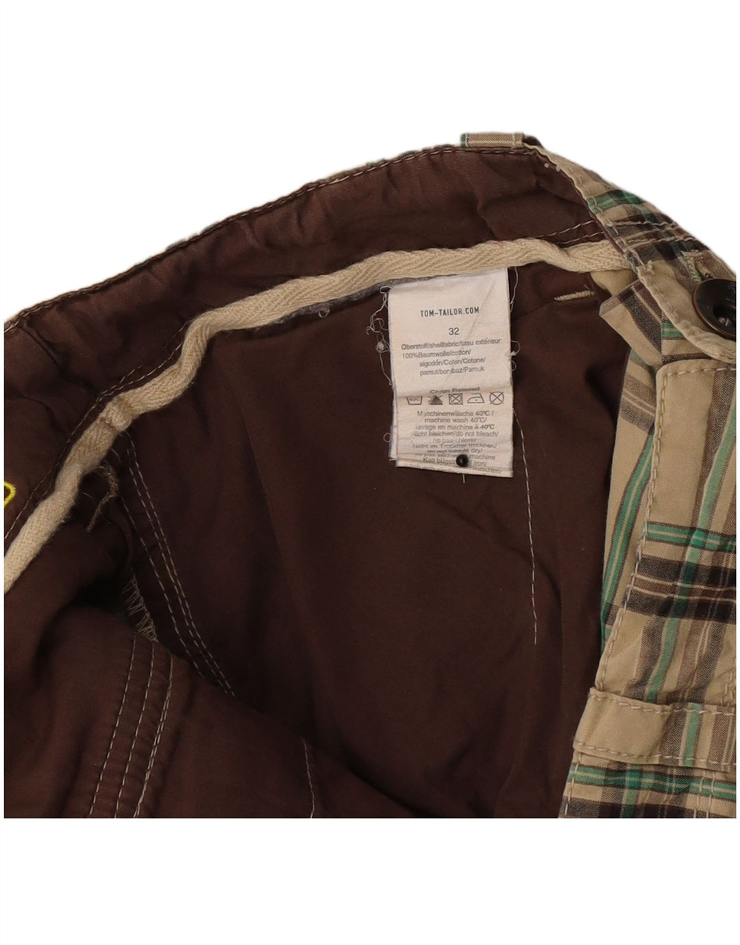 Tom Tailor Short Chino Homme W32 Coton à Carreaux Beige Moyen