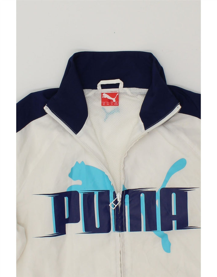 PUMA Boys Graphic Bomber Jacket 13-14 Years XL White Colourblock Polyester Vintage Puma and Second-Hand Puma from Messina Hembry 