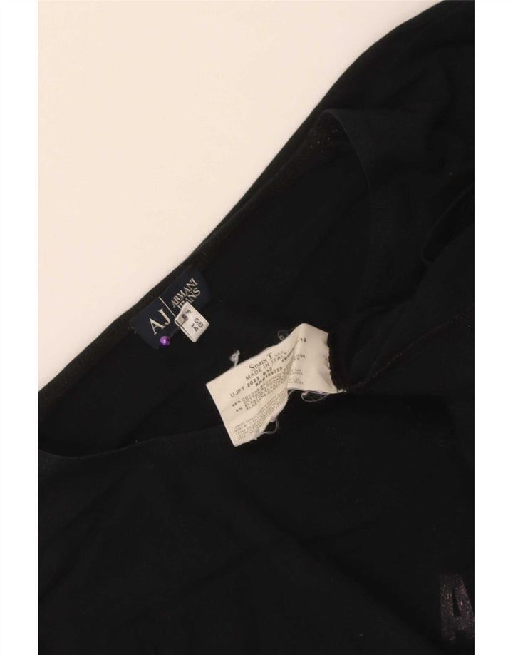 Armani Jeans Haut graphique à manches longues pour femme UK 14 Coton noir moyen