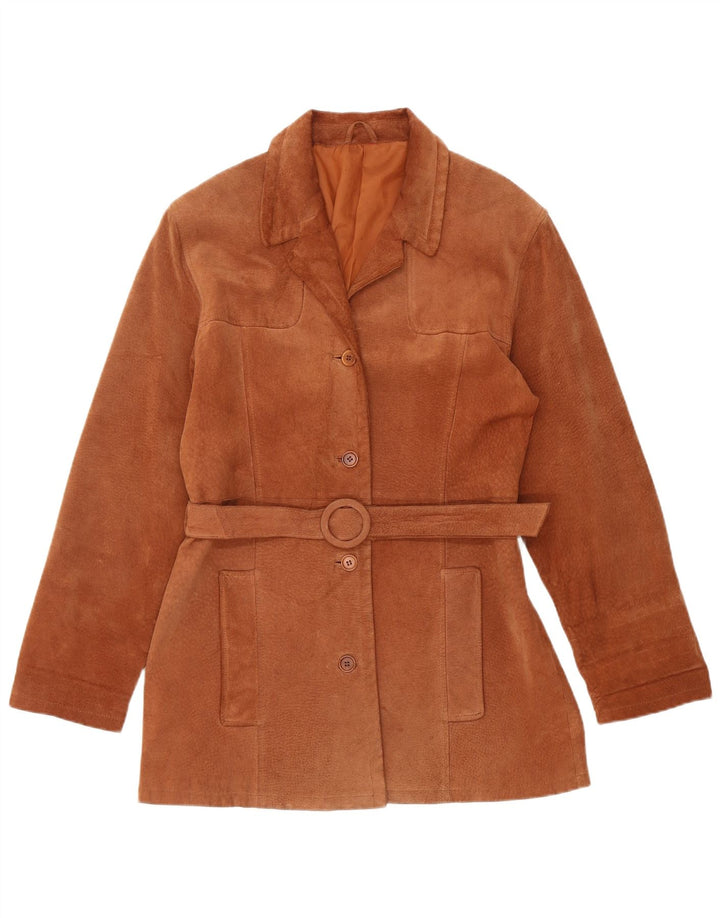 veste en daim femme vintage UK 14 cuir brun moyen