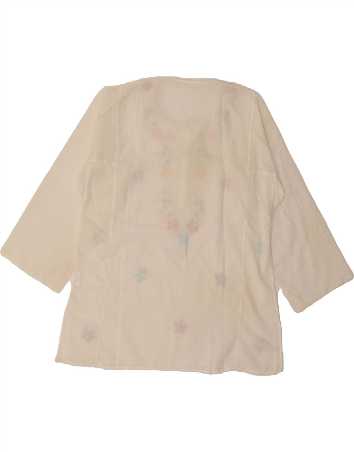 VINTAGE Womens 3/4 Sleeve Blouse Top IT 42 Medium White Floral Polyester Vintage Vintage and Second-Hand Vintage from Messina Hembry 