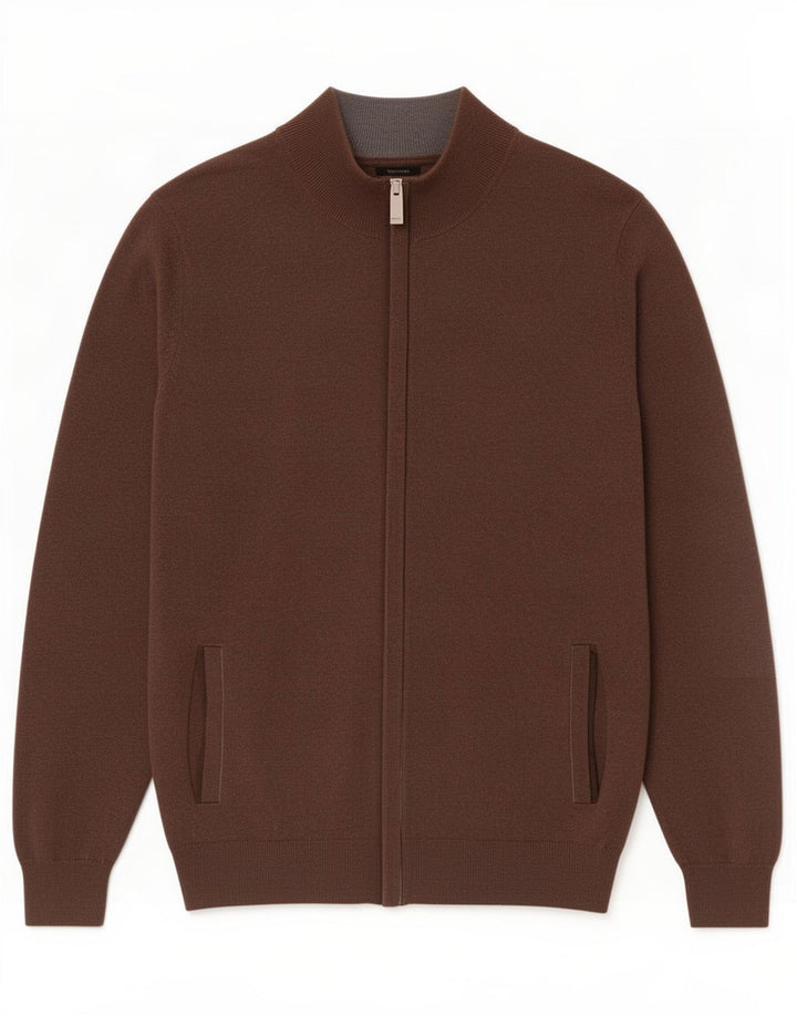 Massimo Dutti Cardigan Pull Homme Marron Moyen Coton