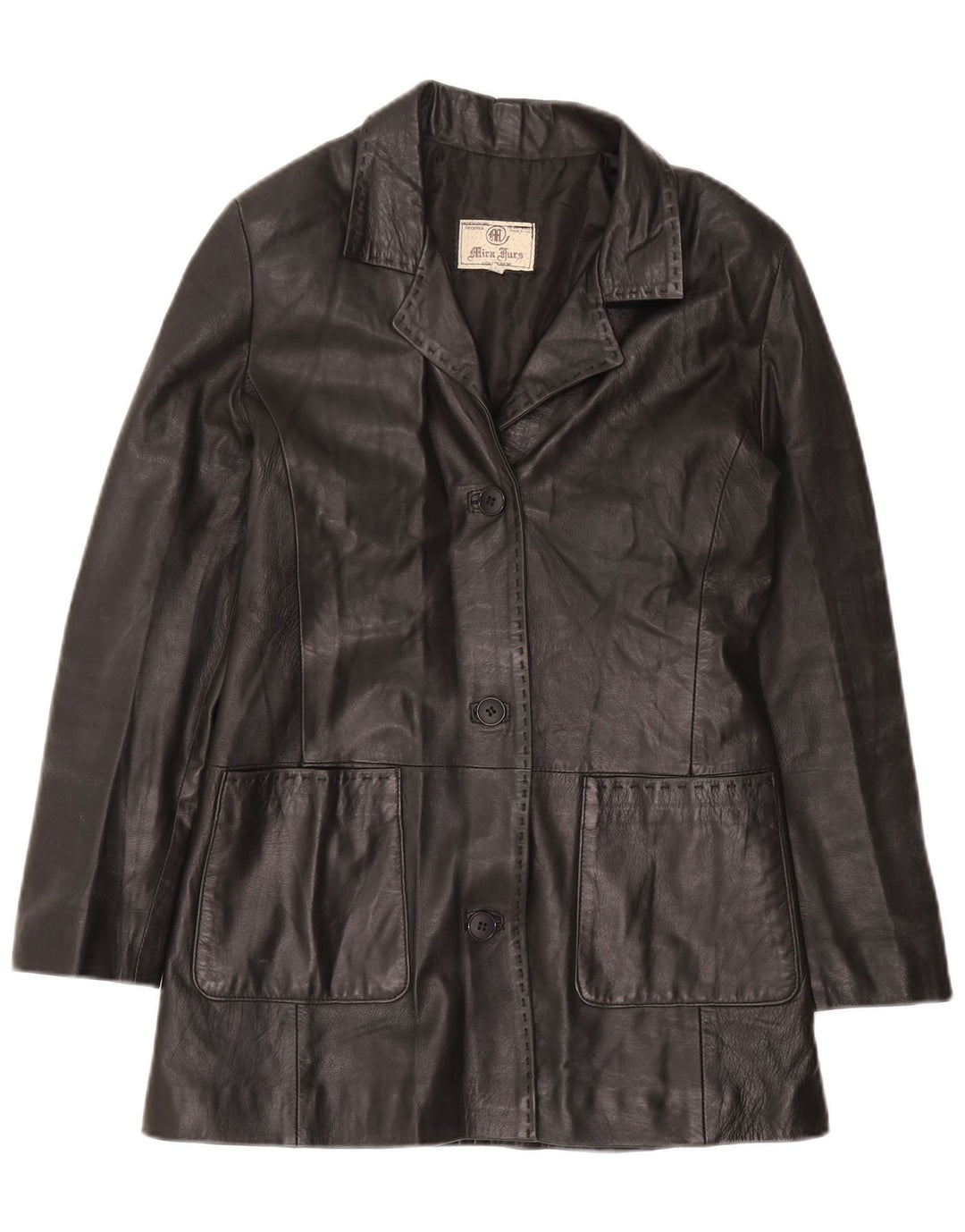 Mira Furs Manteau en cuir pour femme IT 42 Cuir noir moyen