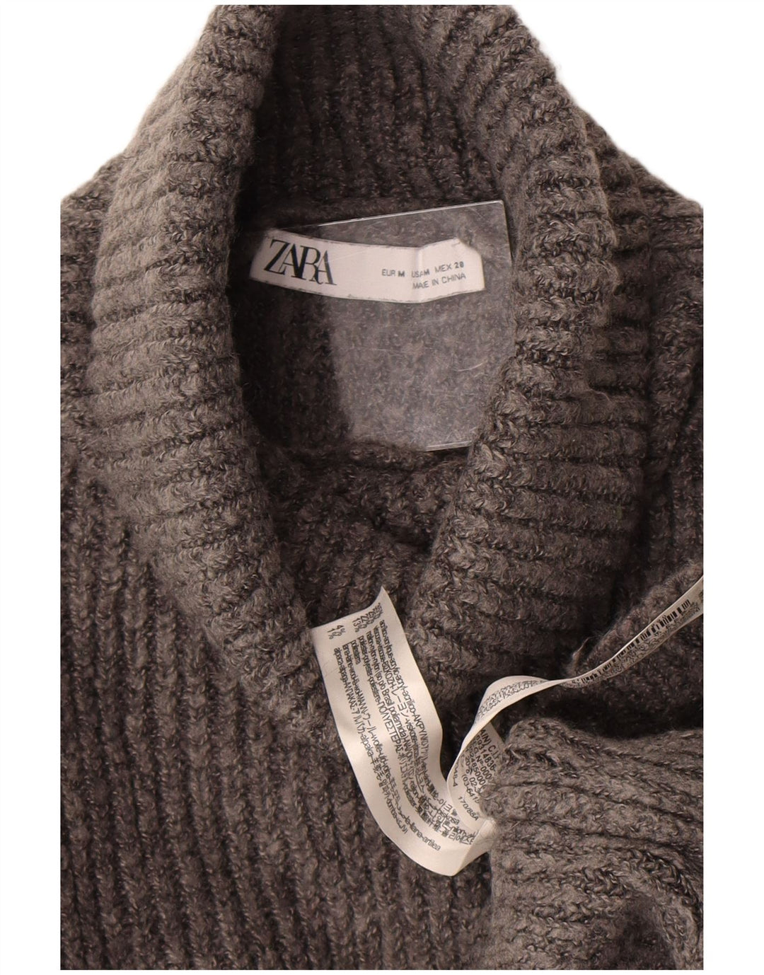 Zara Femme Crop Oversize Col Roulé Pull Pull UK 14 Gris Moyen