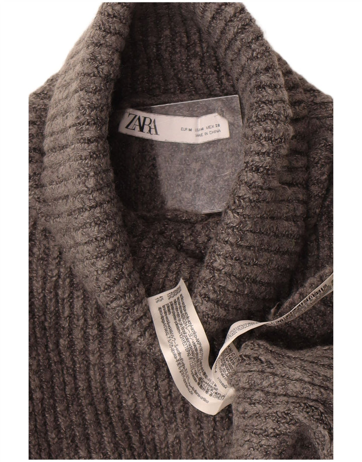Zara Femme Crop Oversize Col Roulé Pull Pull UK 14 Gris Moyen