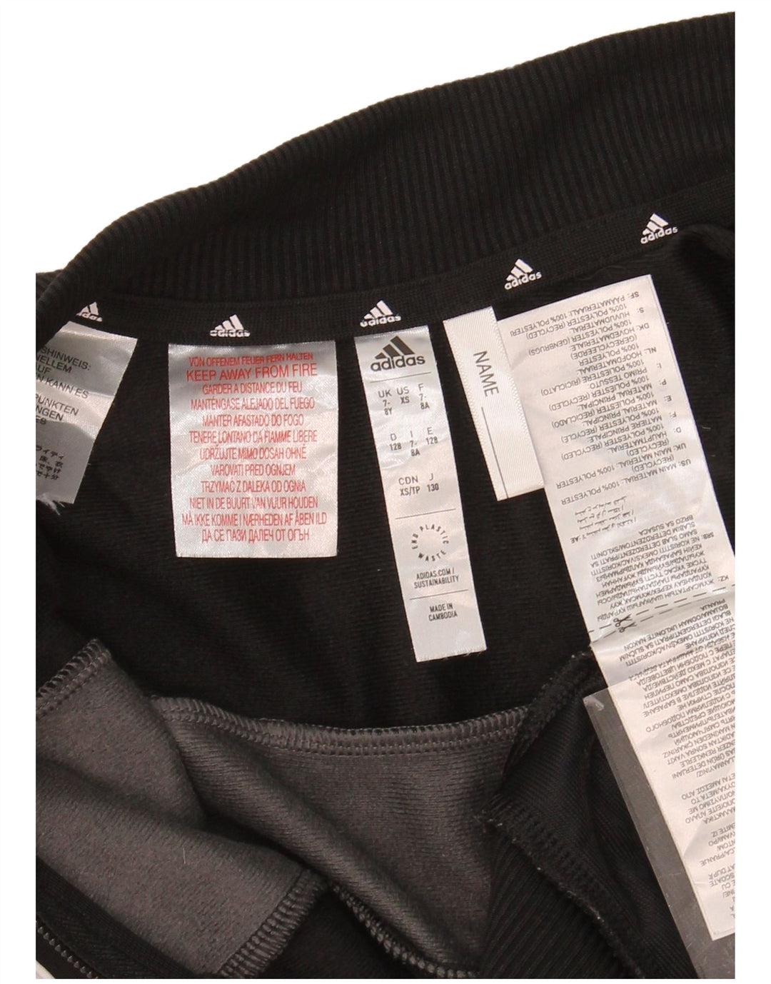 ADIDAS Boys Tracksuit Top Jacket 7-8 Years Black Colourblock Polyester