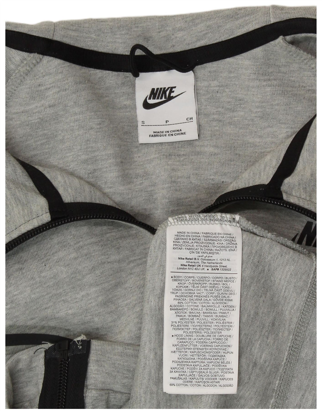 Nike Pull à capuche zippé surdimensionné pour femme UK 10 Petit coton moucheté gris