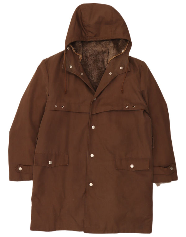 vintage Mens Hooded Sherpa Parka Jacket UK 40 Grand Marron Polyacrylique
