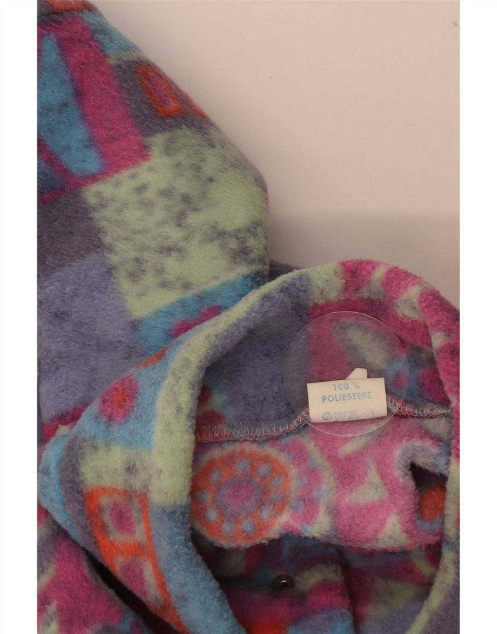 vintage Mens Button Neck Fleece Jumper XL Multicolore Géométrique Polyester