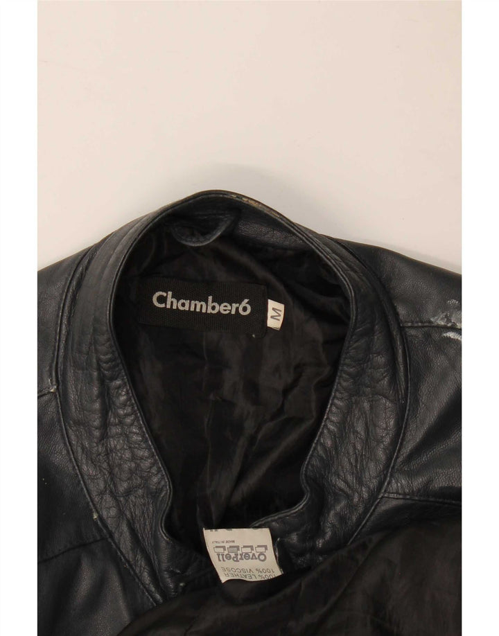 Vintage Womens Leather Racer Jacket UK 14 Medium Navy Blue