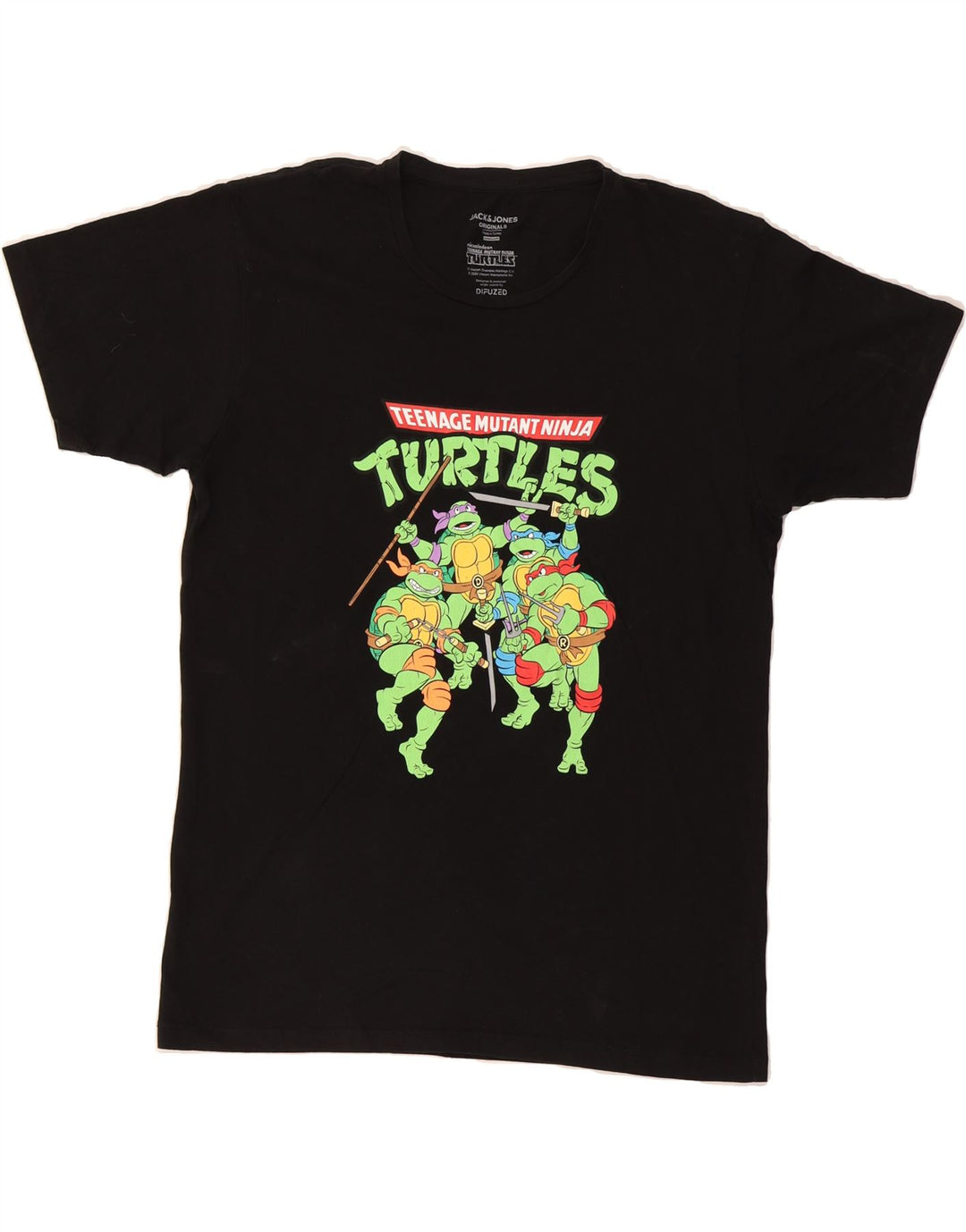 JACK & JONES Mens Turtles Graphic T-Shirt Top Medium Black Vintage Jack & Jones and Second-Hand Jack & Jones from Messina Hembry 