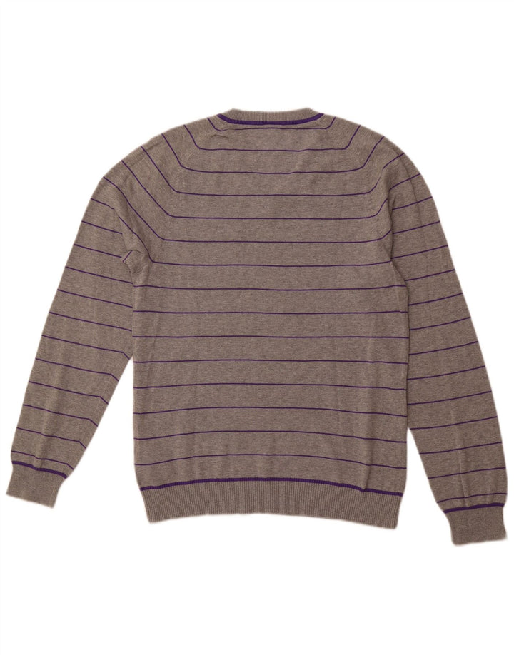 NIKE Pull col V pour homme UK 38/40 Coton rayé gris moyen