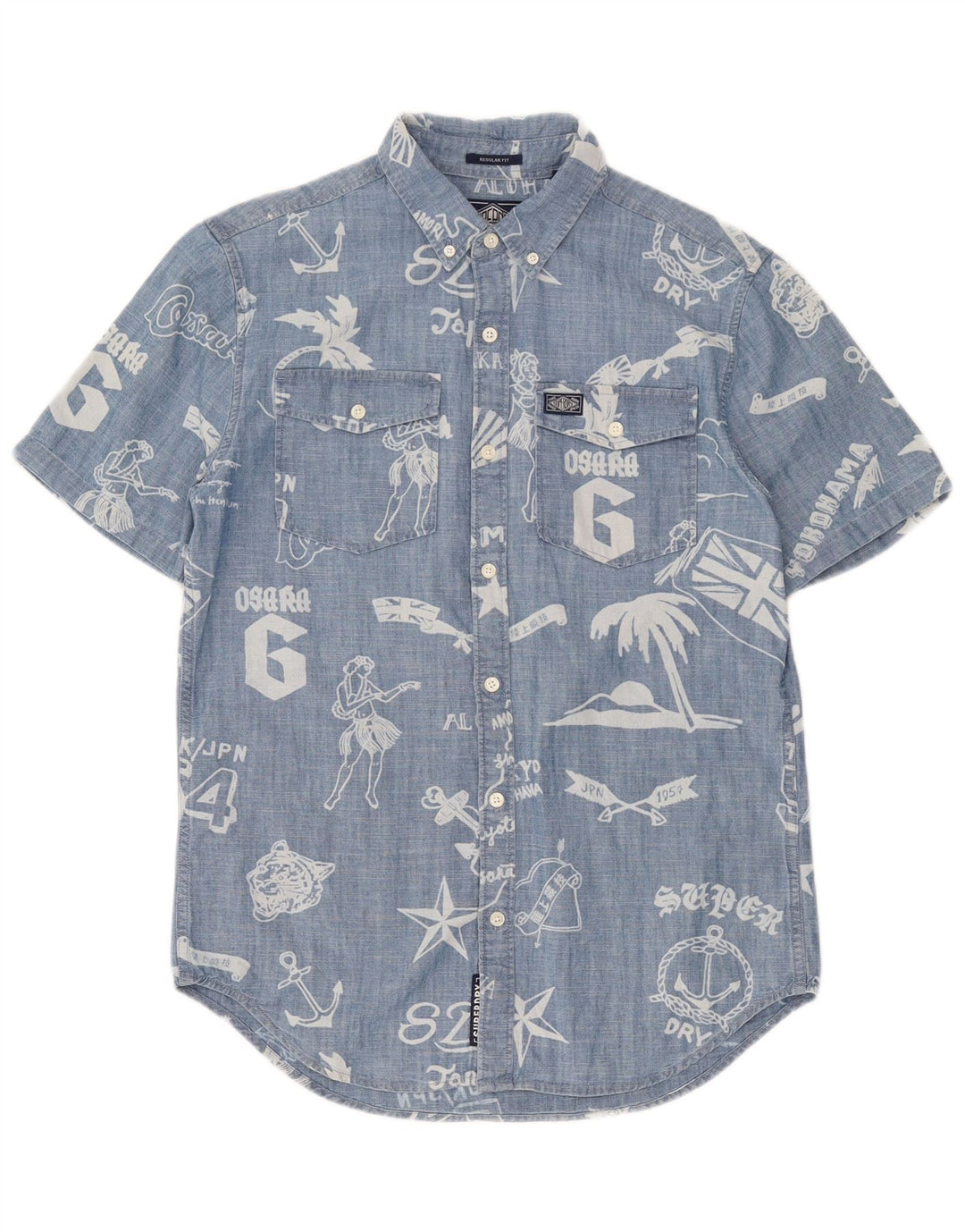 Superdry Chemise à Manches Courtes Regular Fit Graphic Homme Petit Bleu Coton