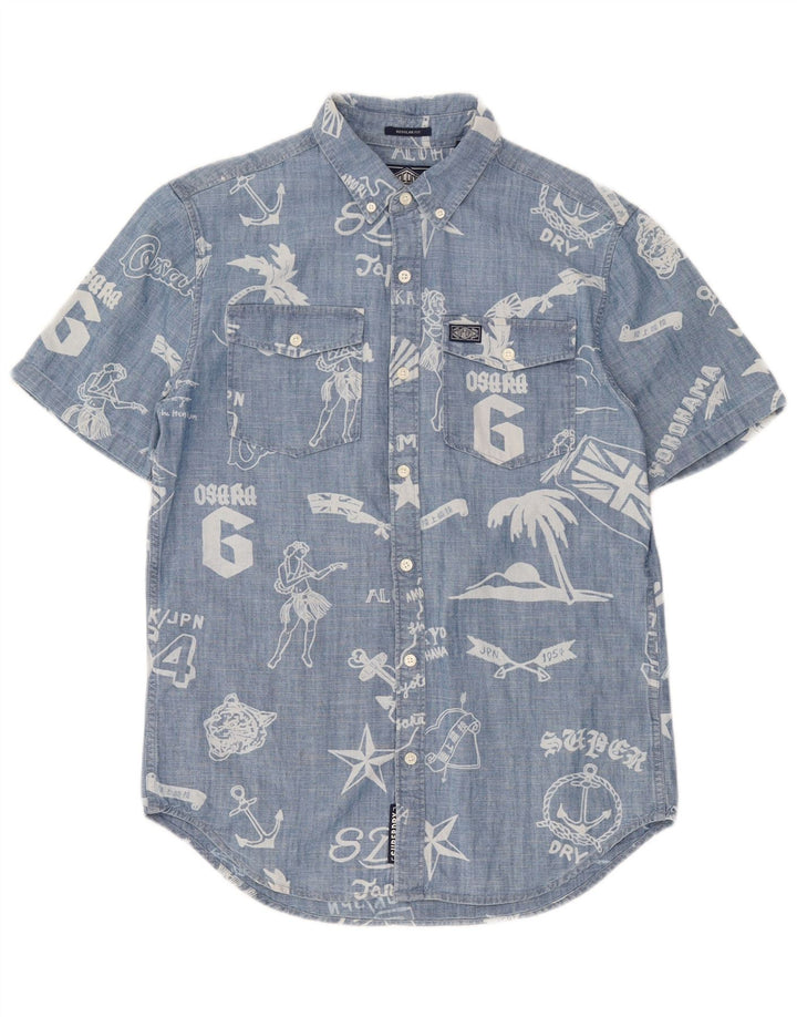 Superdry Chemise à Manches Courtes Regular Fit Graphic Homme Petit Bleu Coton
