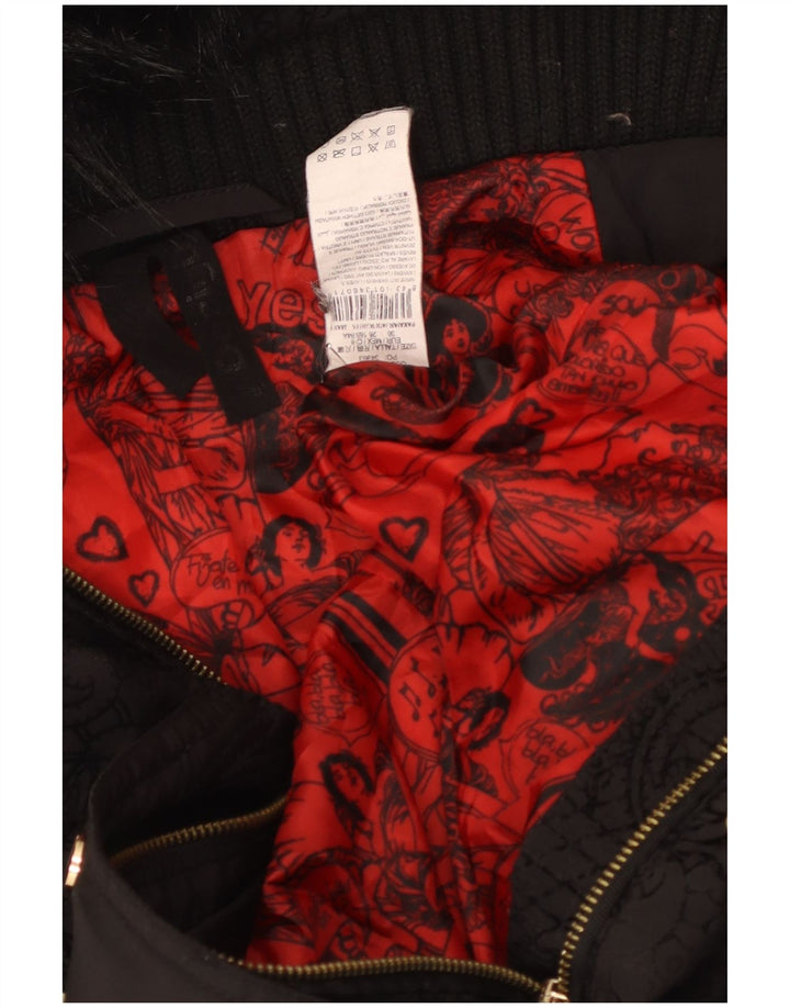 Desigual Veste matelassée à capuche pour femme EU 36 Small Black Paisley