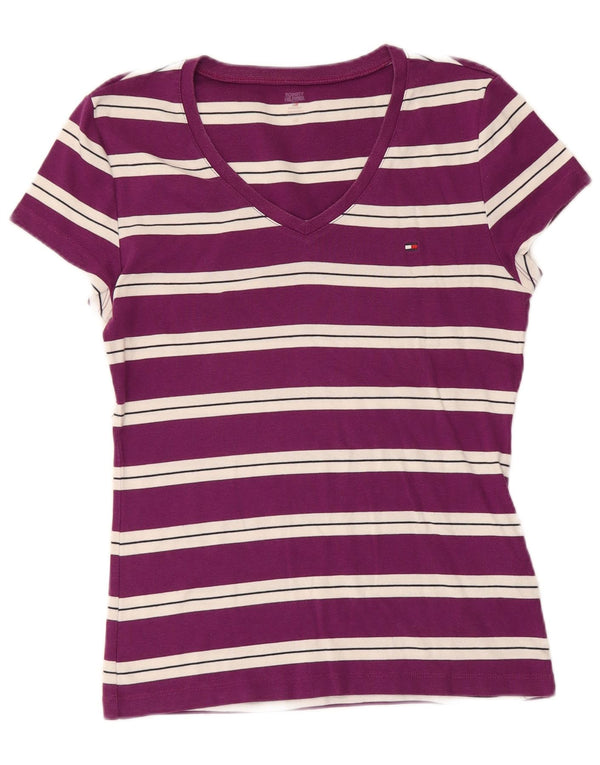 Tommy Hilfiger T-Shirt Femme Top UK 14 Grand Violet Rayé Coton