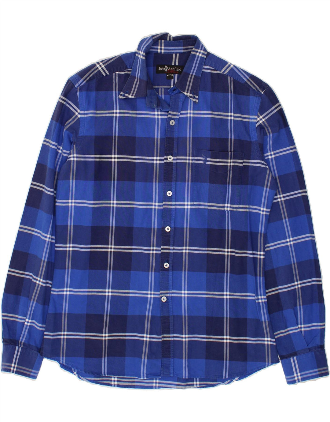 JOHN ASHFIELD Mens Shirt Size 16 41 Large Blue Check Cotton Vintage John Ashfield and Second-Hand John Ashfield from Messina Hembry 