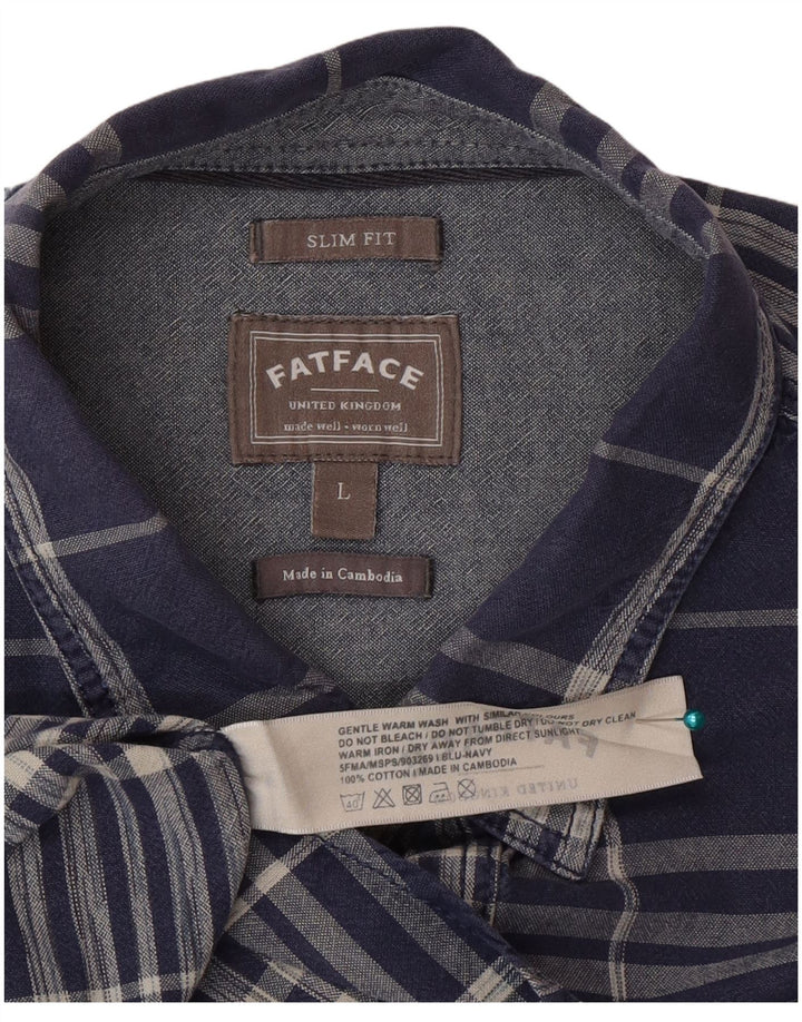 Fat Face Chemise Slim Fit pour Homme en Coton à Carreaux Bleu Marine Large