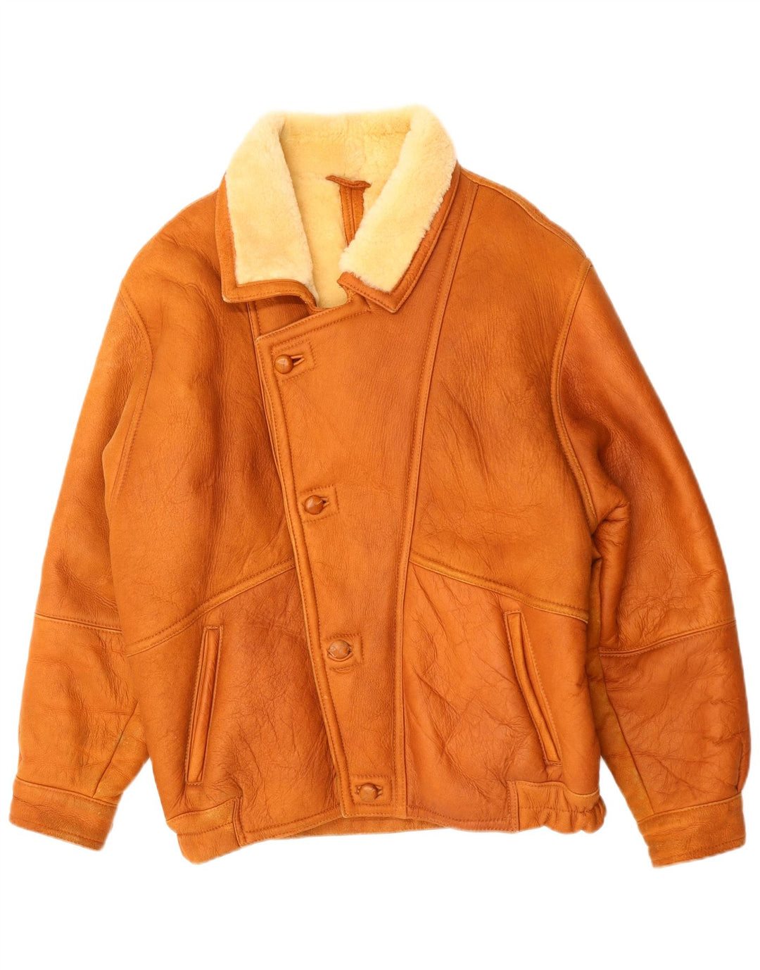 VINTAGE Veste en peau de mouton pour homme IT 50 Large Marron