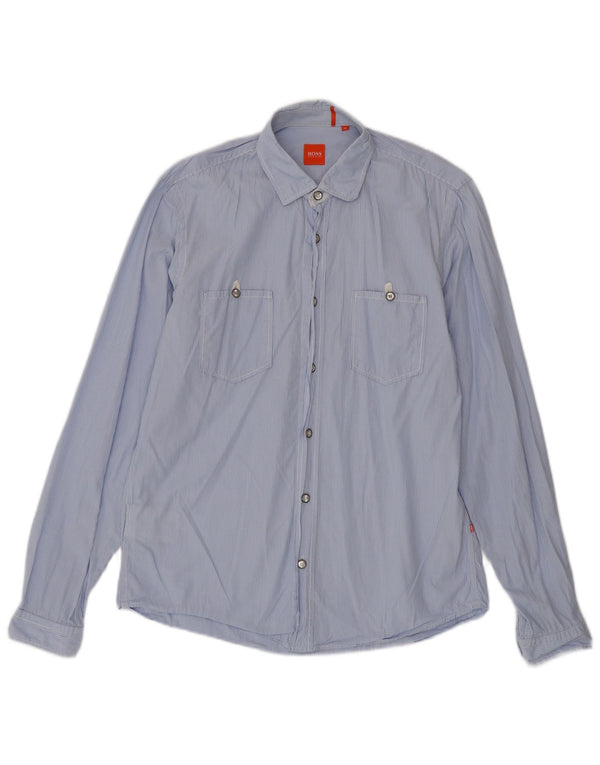 Hugo Boss Chemise en coton à fines rayures bleu moyen