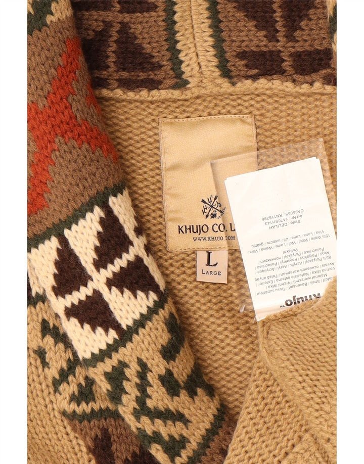 KHUJO Cardigan Femme Pull UK 16 Grand Beige Géométrique Acrylique