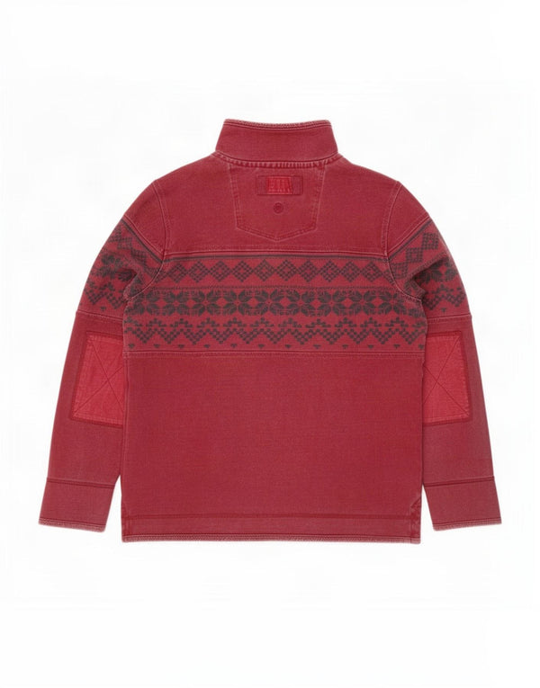 Fat Face Sweat-shirt à col zippé pour homme en coton Fair Isle Bordeaux Taille L