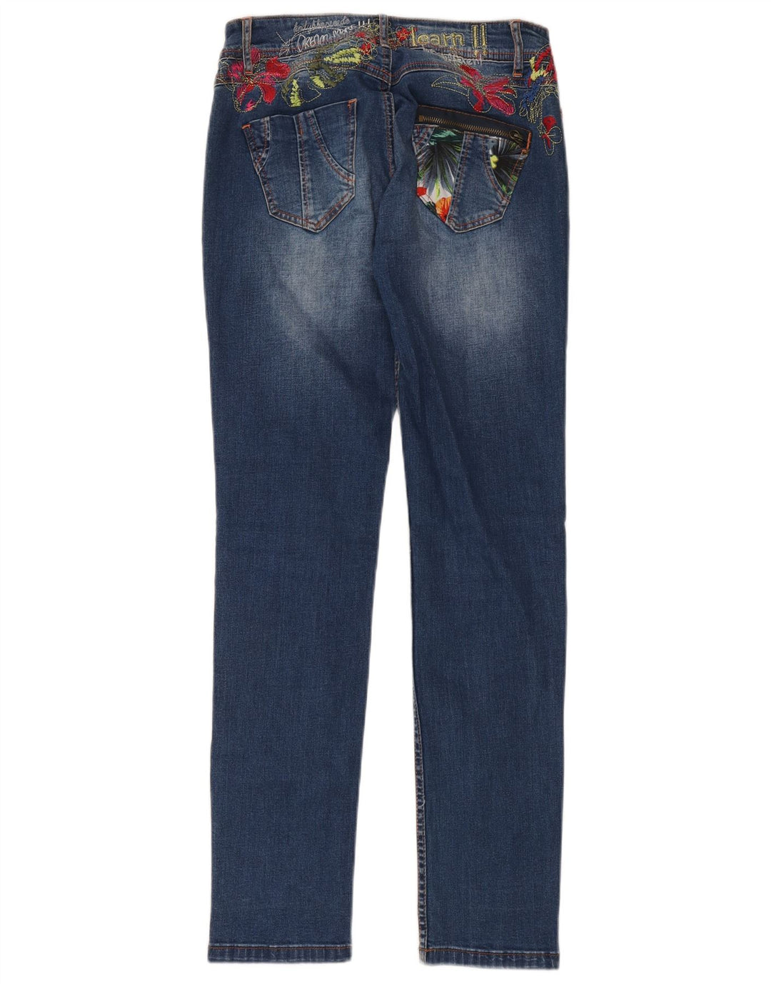 Desigual Jean Slim Femme W29 L32 Bleu Floral Coton