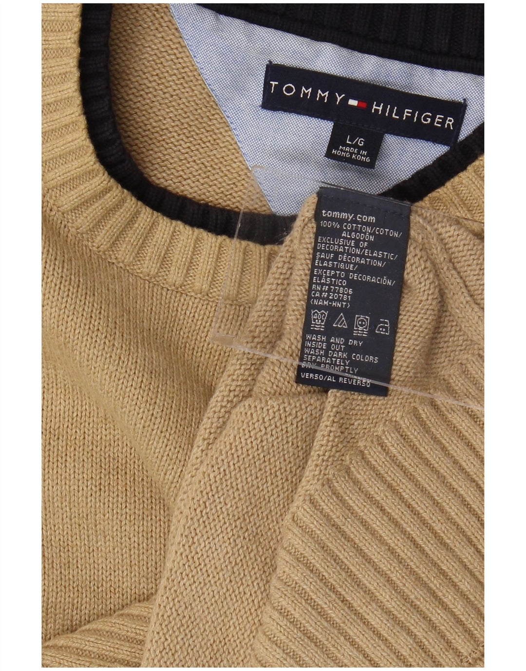 TOMMY HILFIGER Pull à col rond pour homme Large en coton beige