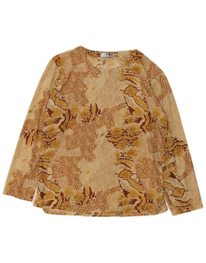 VINTAGE Femme Chemisier à manches longues Top UK 18 XL Beige Animal Print Coton